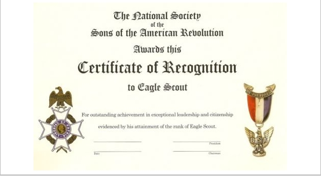 Eagle Scout Recognition Certificate